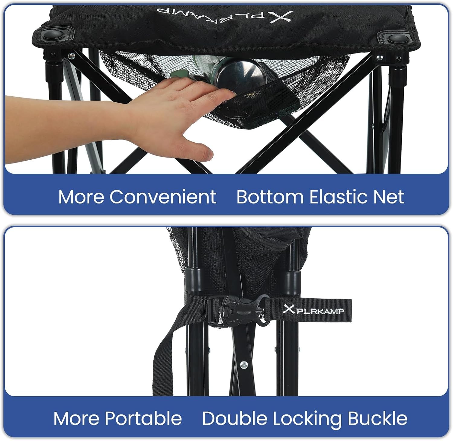 Padded Camping Stool, 18 Inch Oversized Camping Foot Rest, 500Lb Outdoor Folding Camp Chair Portable Camping Ottoman for Camping Gardening W/Storage Net, Carry Bag (2, Black)