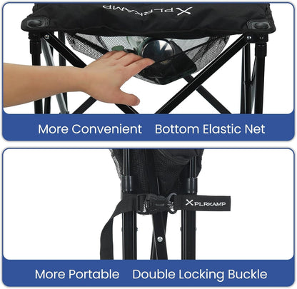 Padded Camping Stool, 18 Inch Oversized Camping Foot Rest, 500Lb Outdoor Folding Camp Chair Portable Camping Ottoman for Camping Gardening W/Storage Net, Carry Bag (2, Black)