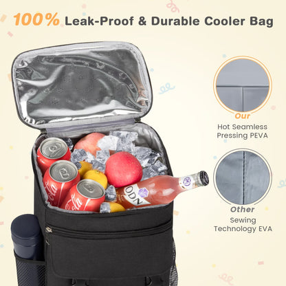 Camping Cooler Backpack 33 Can, Large Capacity Cooler Bag Insulated Compartments Thermal Pocket, Leakproof & Lightweight Travel Cooler Bag, Waterproof Picnic Camping Beach Bag, Black