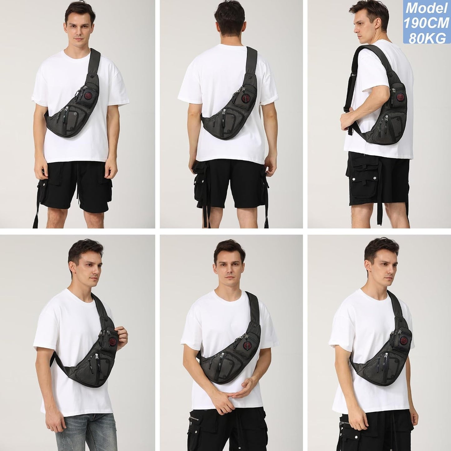 Sling Bag Chest Shoulder Backpack Crossbody Bags Casual Daypack for Men Women (Black-2620N)