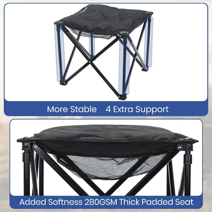 Padded Camping Stool, 18 Inch Oversized Camping Foot Rest, 500Lb Outdoor Folding Camp Chair Portable Camping Ottoman for Camping Gardening W/Storage Net, Carry Bag (2, Black)