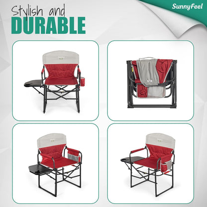 Camping Directors Chair, Heavy Duty,Oversized Portable Folding Chair with Side Table, Pocket for Beach, Fishing,Trip,Picnic,Lawn,Concert Outdoor Foldable Camp Chairs