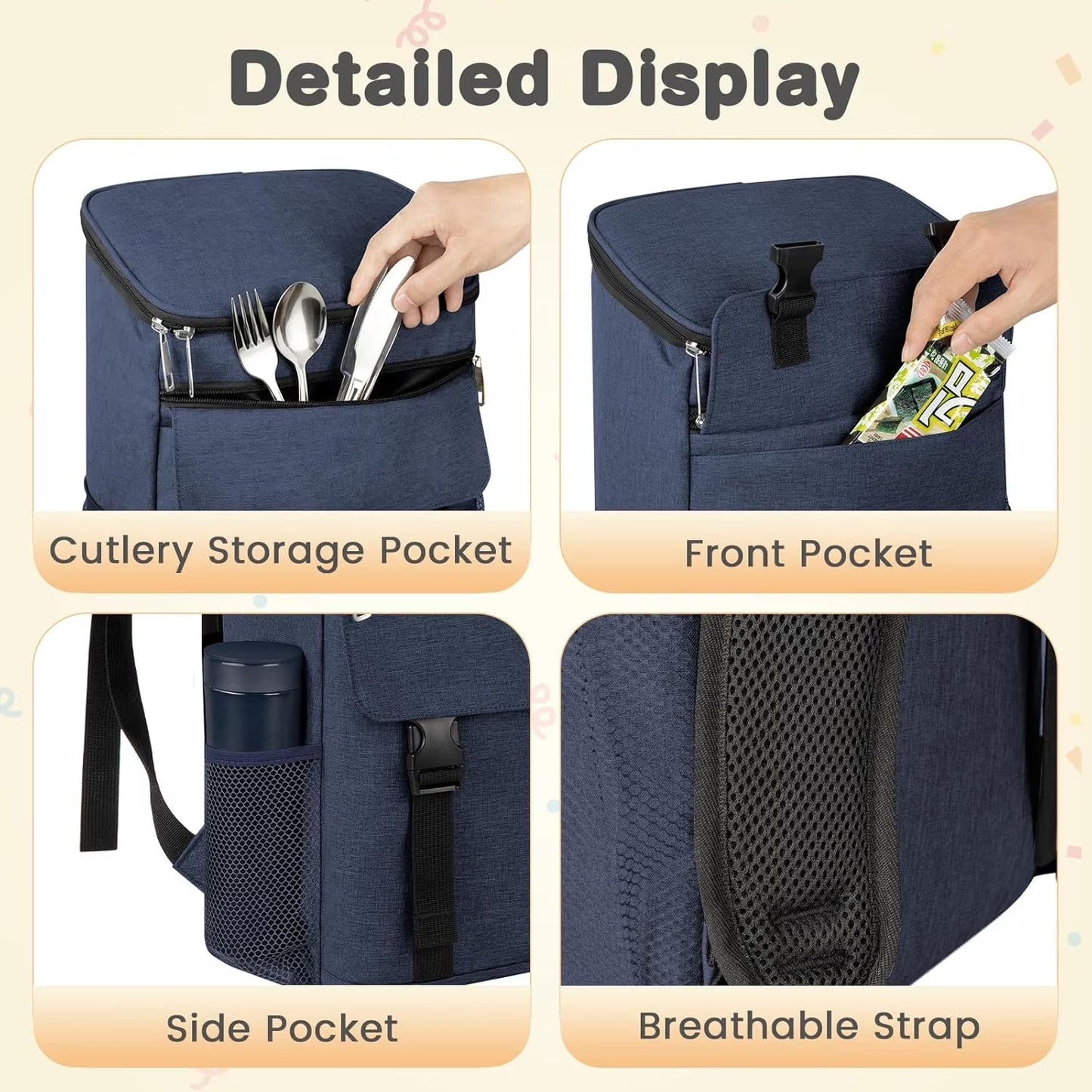 Camping Cooler Backpack 50 Can, Large Capacity Cooler Bag Insulated Compartments Thermal Pocket, Leakproof & Lightweight Travel Cooler Bag, Waterproof Picnic Camping Beach Bag, Blue