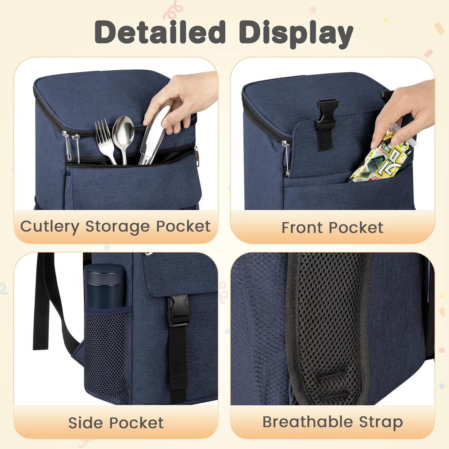 Camping Cooler Backpack 50 Can, Large Capacity Cooler Bag Insulated Compartments Thermal Pocket, Leakproof & Lightweight Travel Cooler Bag, Waterproof Picnic Camping Beach Bag, Blue
